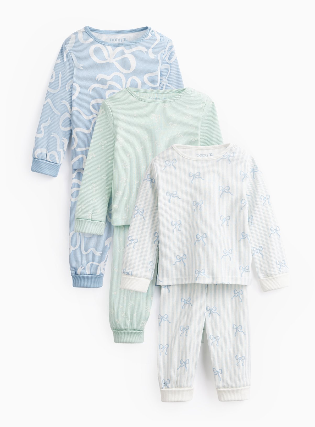 Bow Print Pyjamas 3 Pack 3-6 months - Image 1 thumbnail